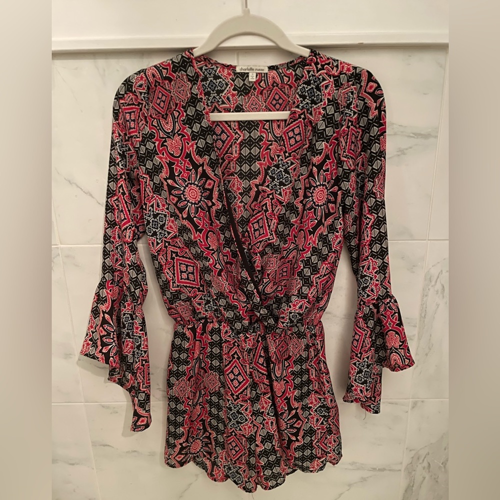 Red & Black Patterned Charlotte Russe Romper